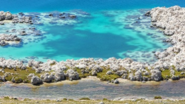 Turquoise and salted water as a sea in the crater situated in the high mexican plateau.